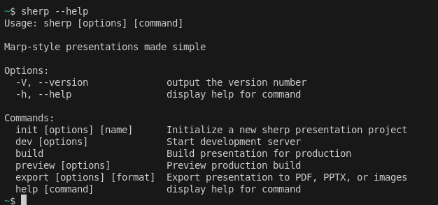 sherp help menu